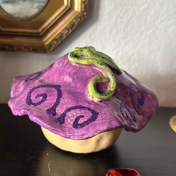 Purple piggy bank handmade mushroom - Picture 2 of 5
